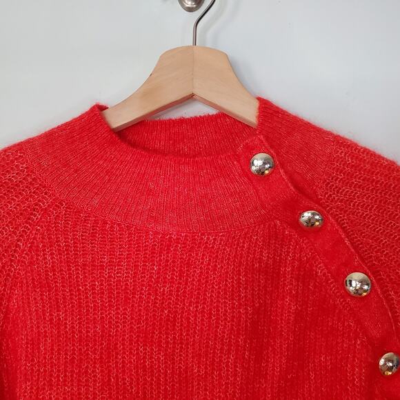 Sezane La Maille Rudy Jumper Mohair Mock Neck Sweater Red Knit Stretch Size M - Picture 4 of 9